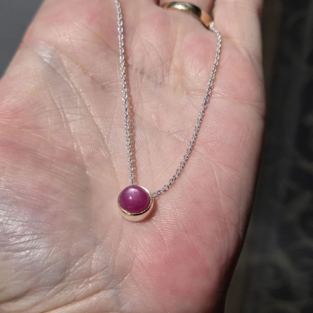 Pink Ruby 4k sterling & gold necklace - Picture 5 of 8